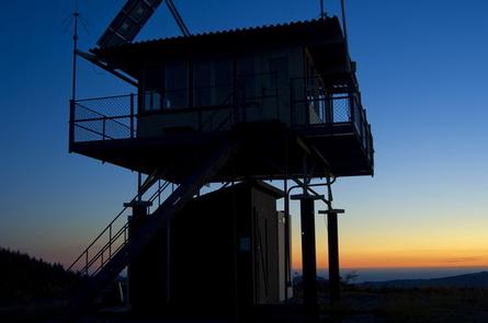 lookout tower at sunset