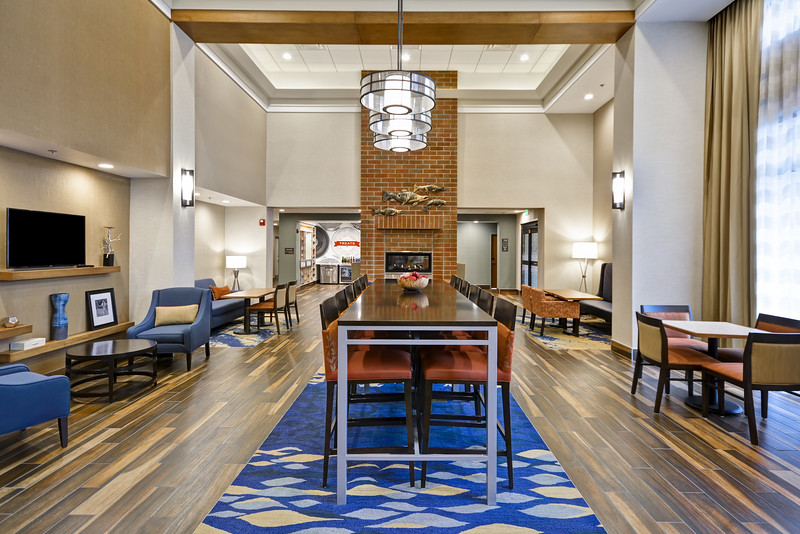 hotel lobby with table and chairs