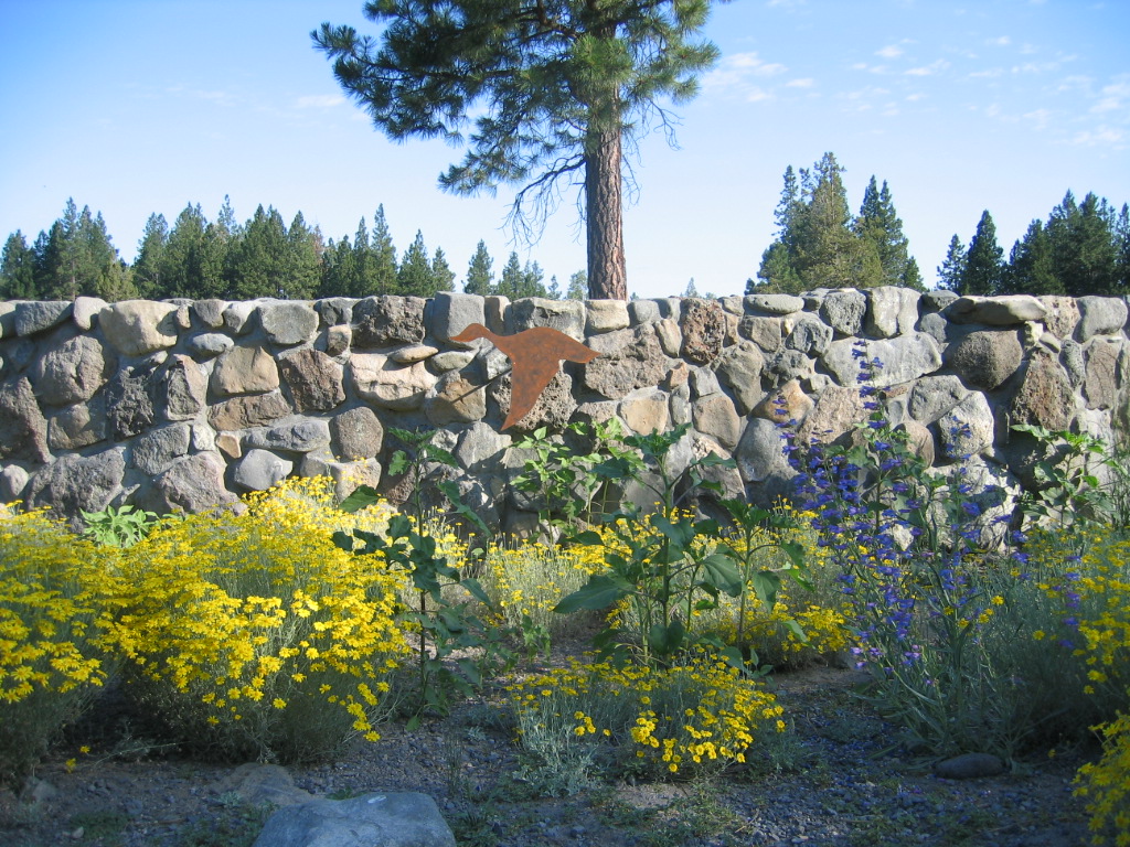 garden with stone wall