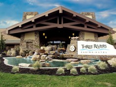 exterior entrance with sign for Three Rivers Casino Resort