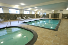 indoor swimming pool and hot tub in hotel
