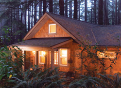 exterior of cabin in woods