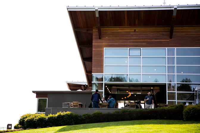 patio of modern style winery tasting room