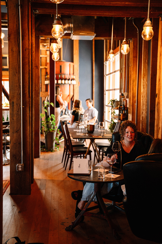 winery tasting room with rustic beams
