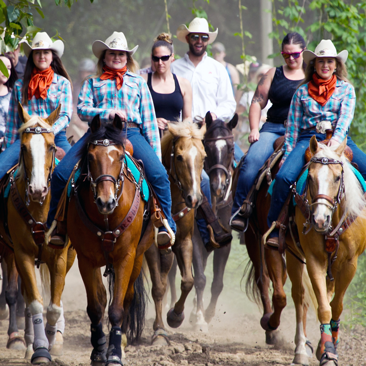 group of horseback riders on trail