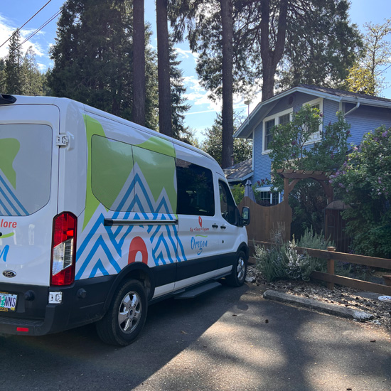 adventure van parked in lot