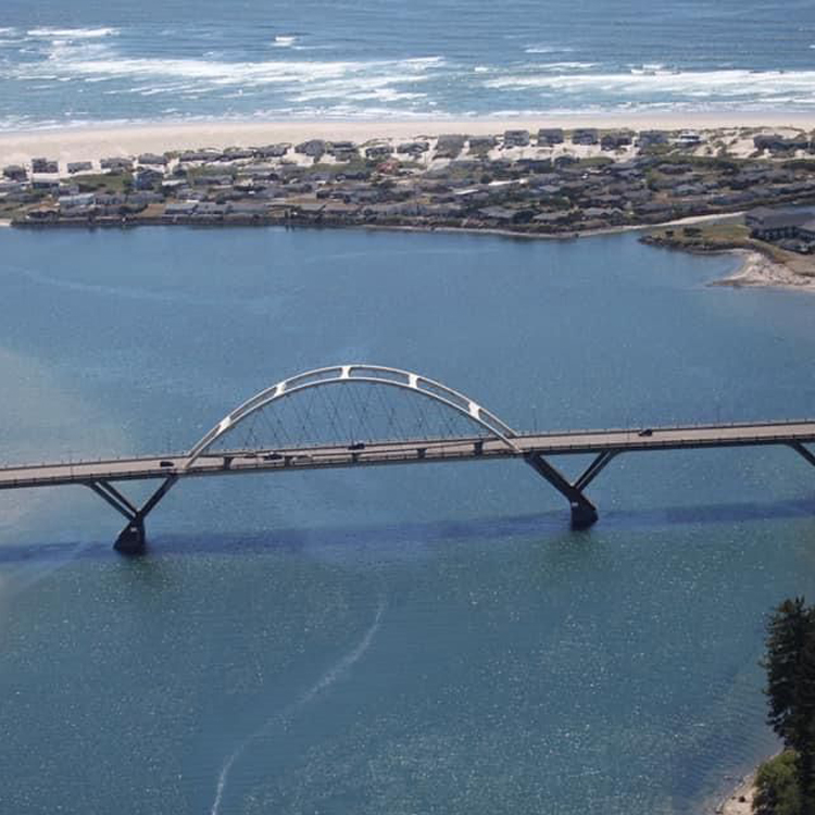 aerial shot of bridge over water