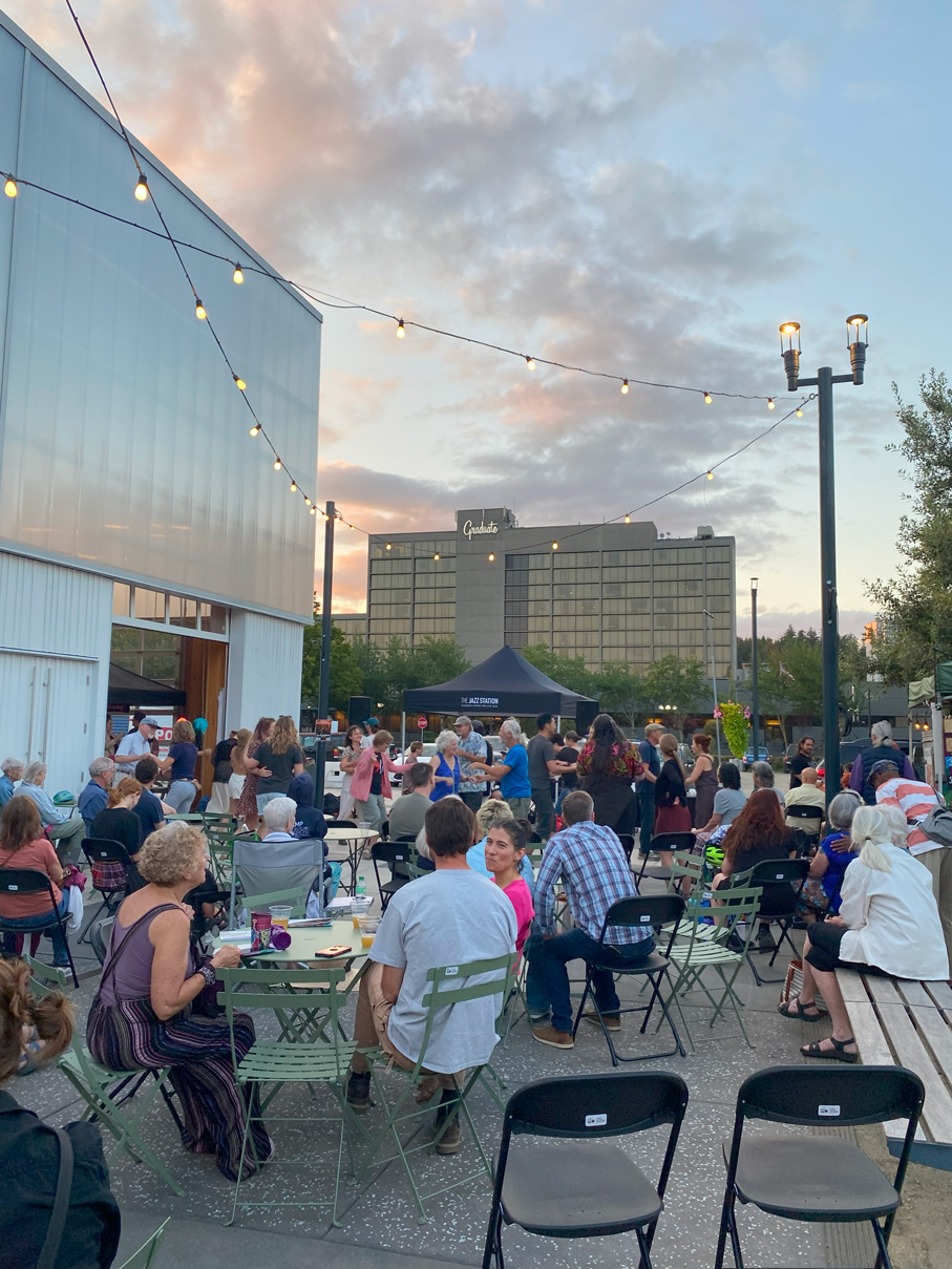 people seated on outdoor patio