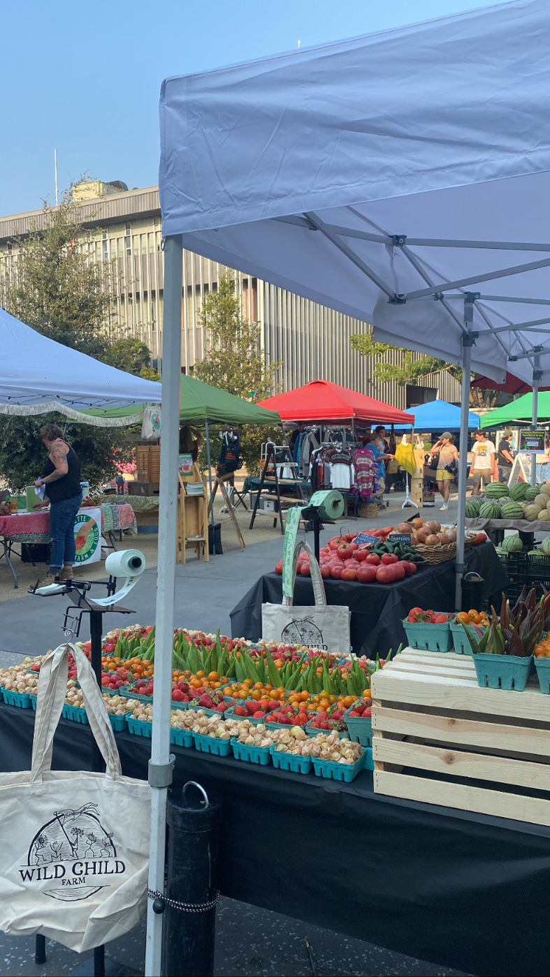 produce vendor stall at outdoor farmers market