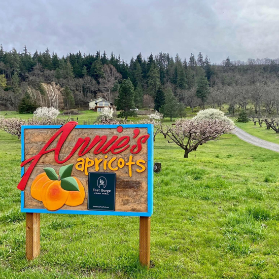 outdoor sign with lettering for Annie's Apricots