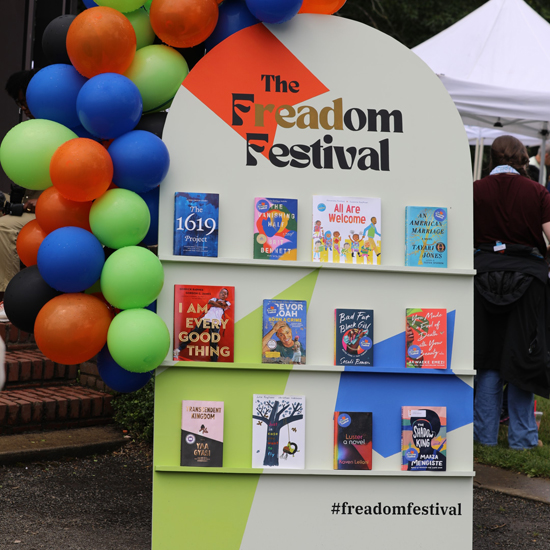 book display with lettering for The Freadom Festival