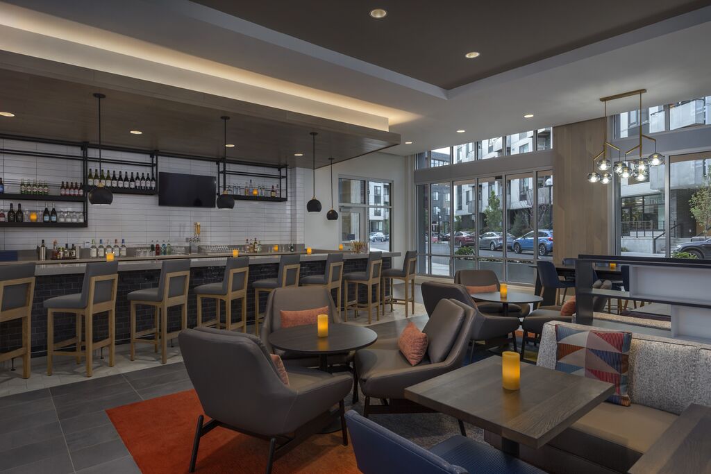 restaurant bar with modern furniture and features