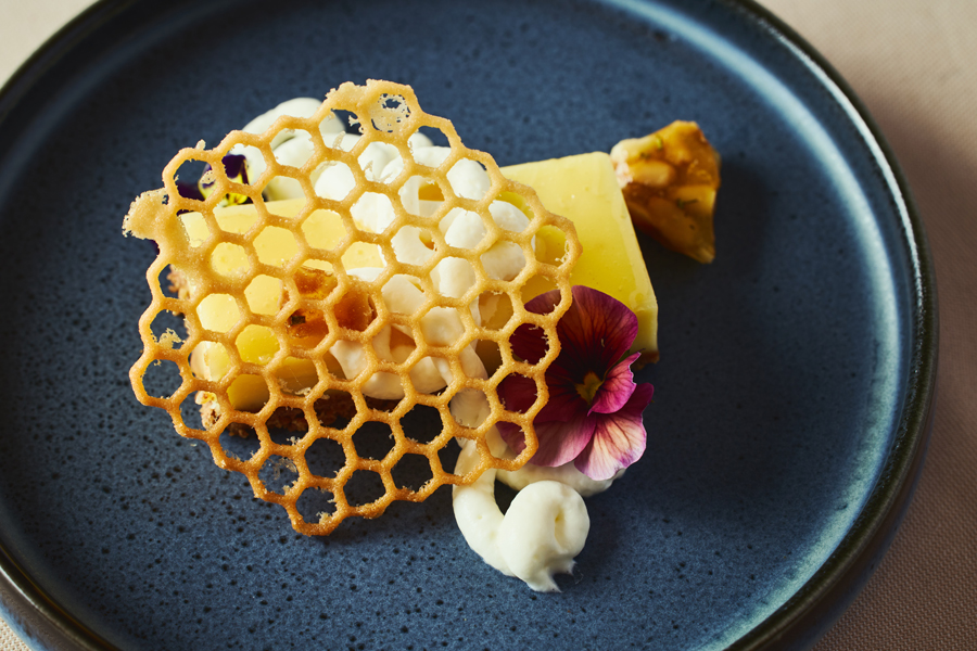 dessert with honey comb