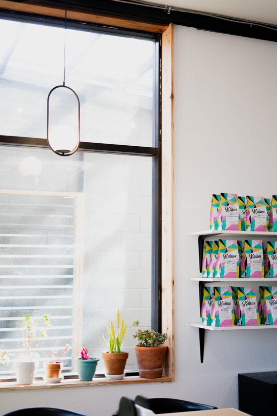 tall window with small plants on the sill