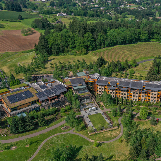 aerial image of resort hotel and spa