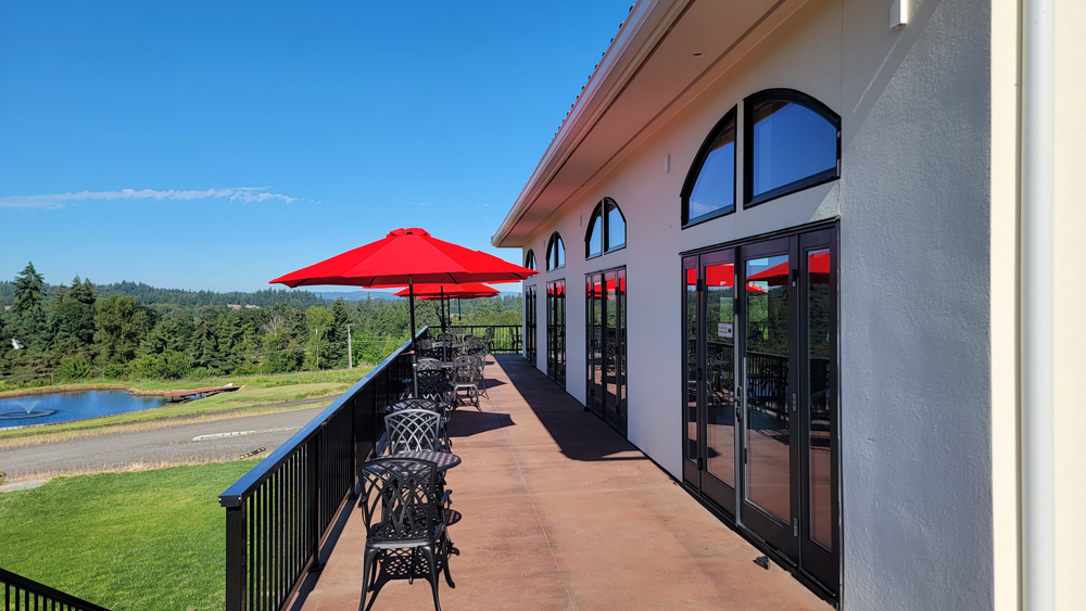 balcony of two story winery tasting room