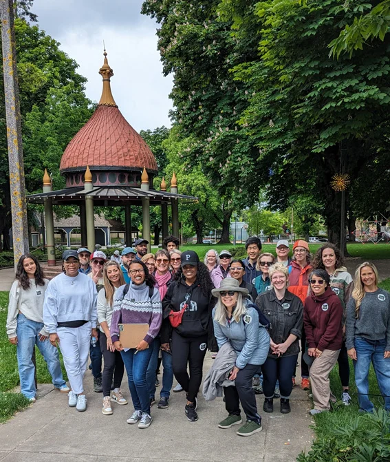 Tour group at a park.