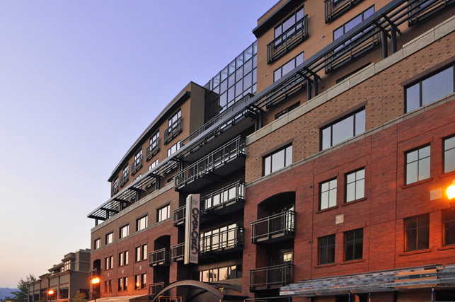 exterior of multi story brick hotel