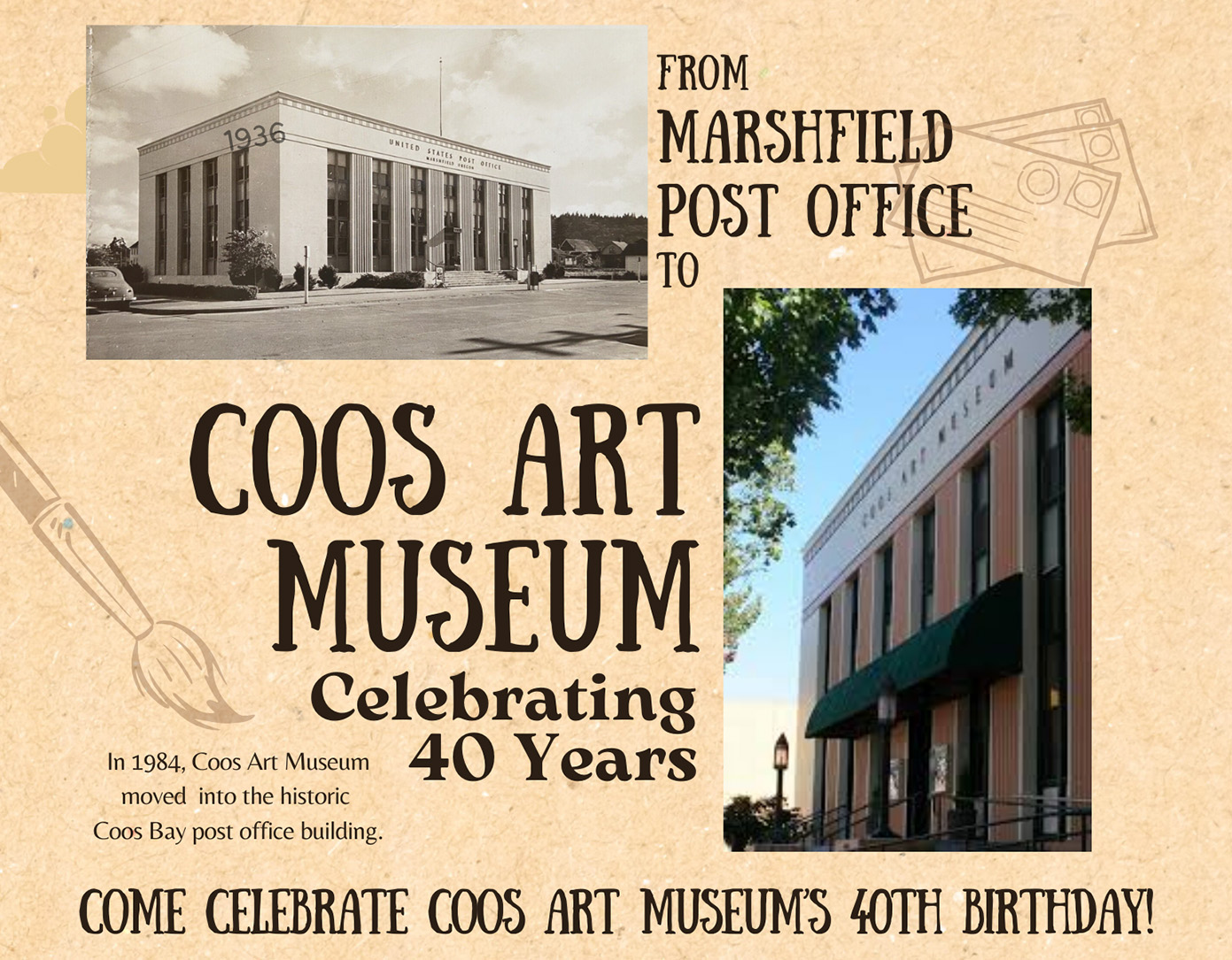 poster celebrating 40th anniversary of coos art museum