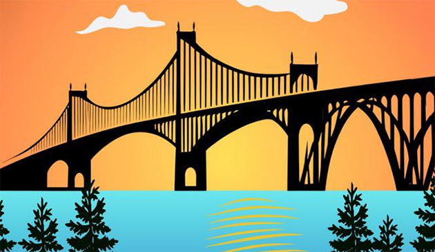 graphic of suspension bridge over water