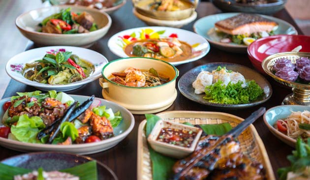 a spread of Thai dishes