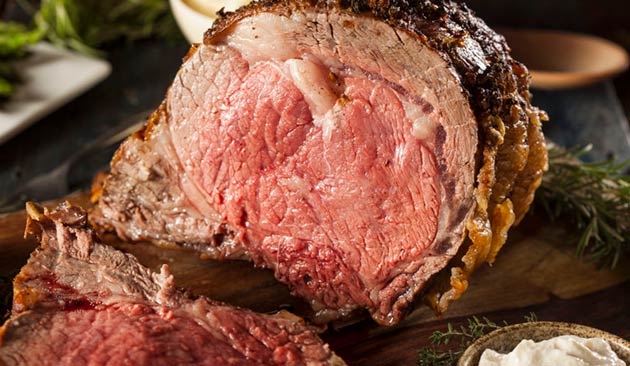 Roasted prime rib with rosemary.