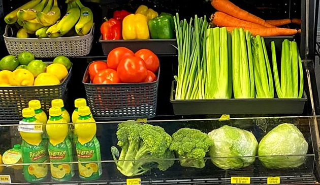 fresh fruit and veggies in a convenience store