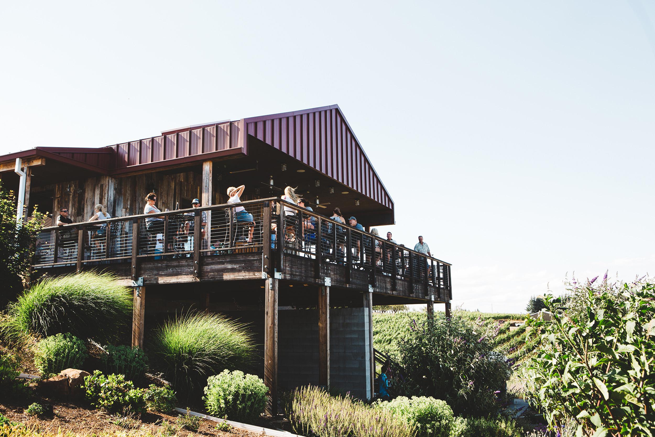 exterior of two story winery tasting room