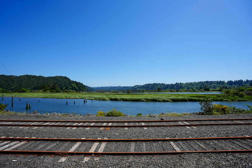 Train tracks along Bolon Island Tideways State Corridor