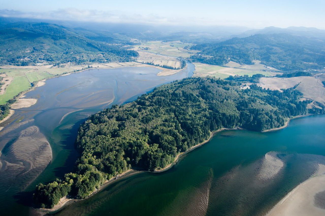 aerial image of bay