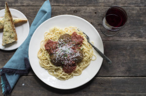 plate of spaghetti and meatballs