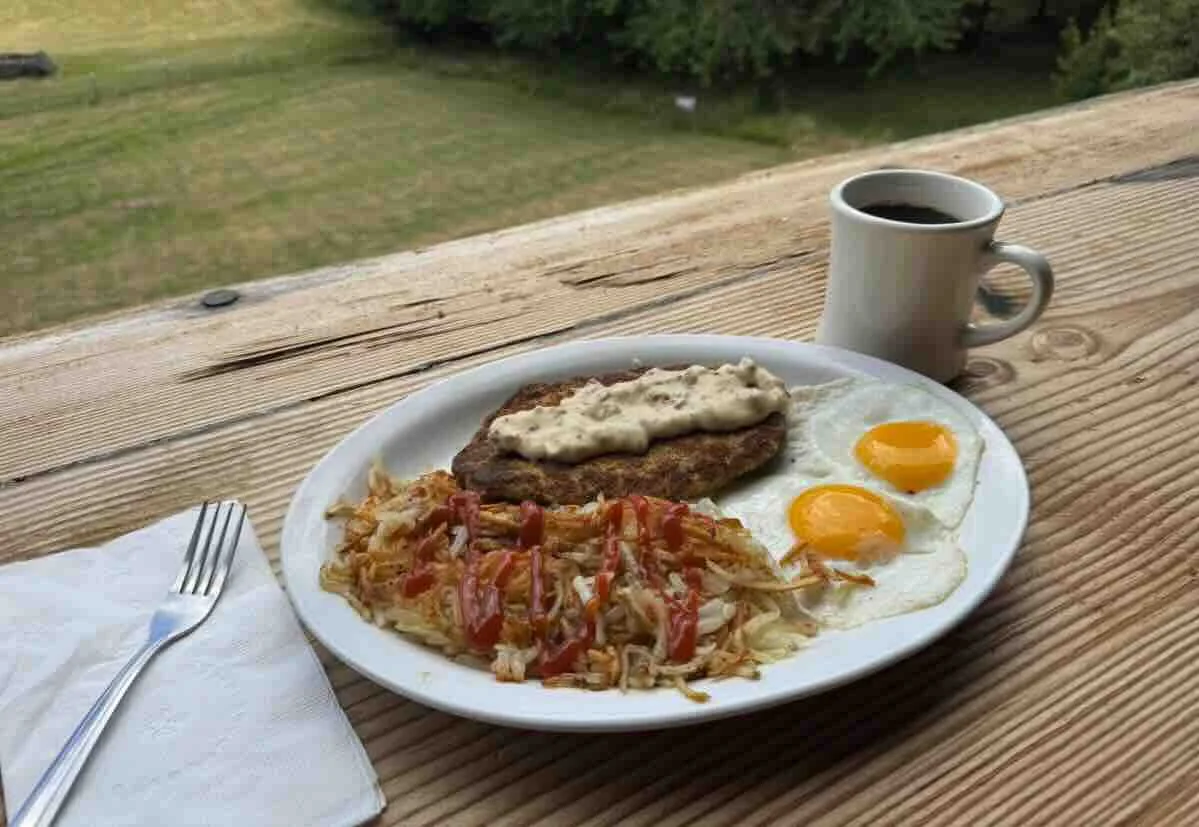 Breakfast with coffee on a deck