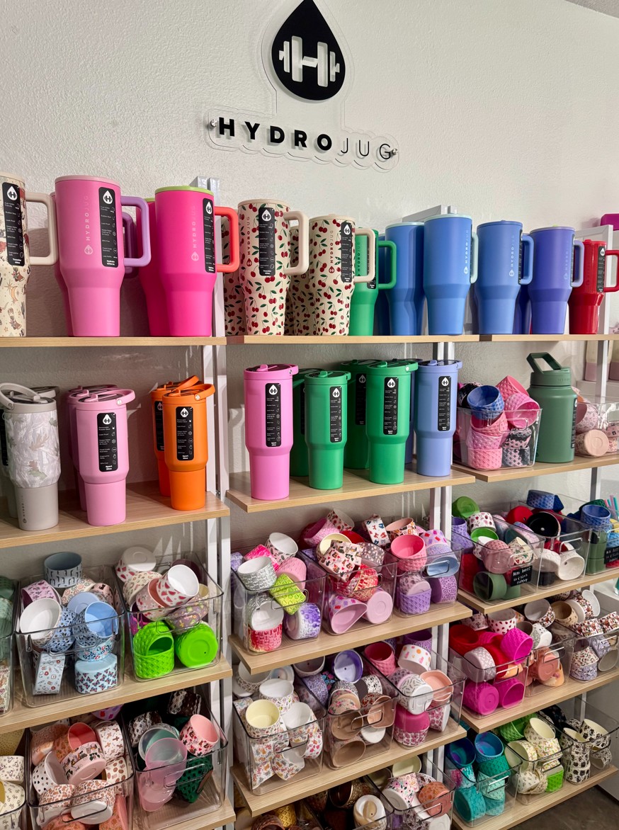 Multi colored water jugs