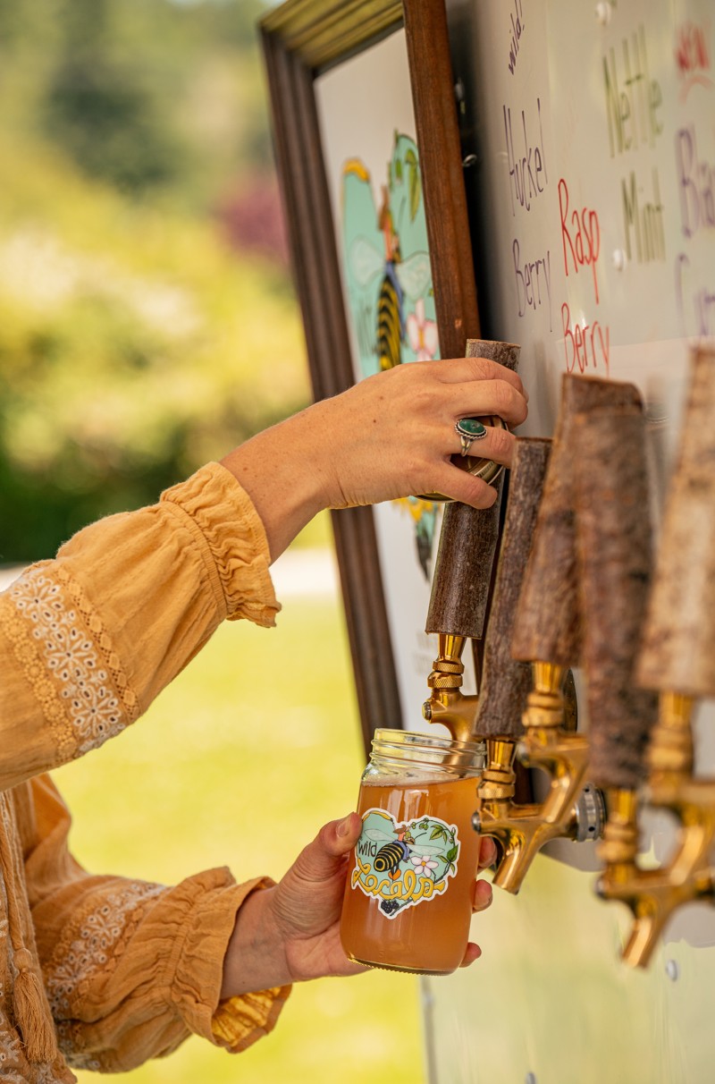 person pours pint of kombucha from a tap