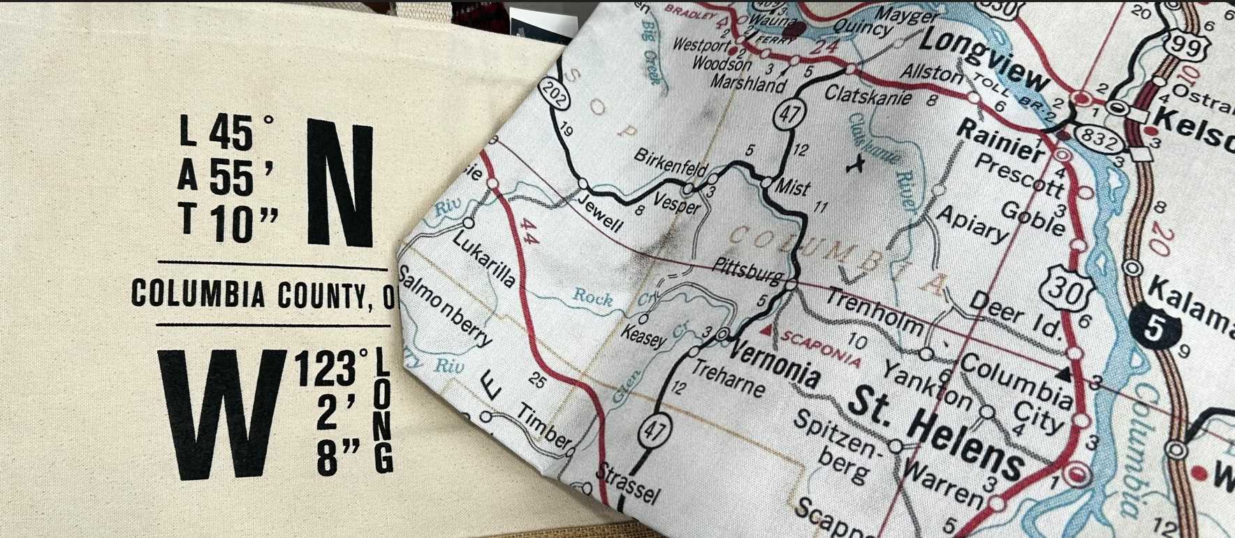 close up of tote bag with a map design