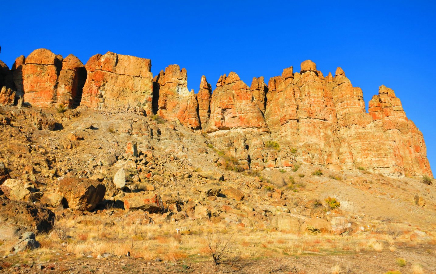 A view of the Palisades, rock formations formed from ancient mud flows.