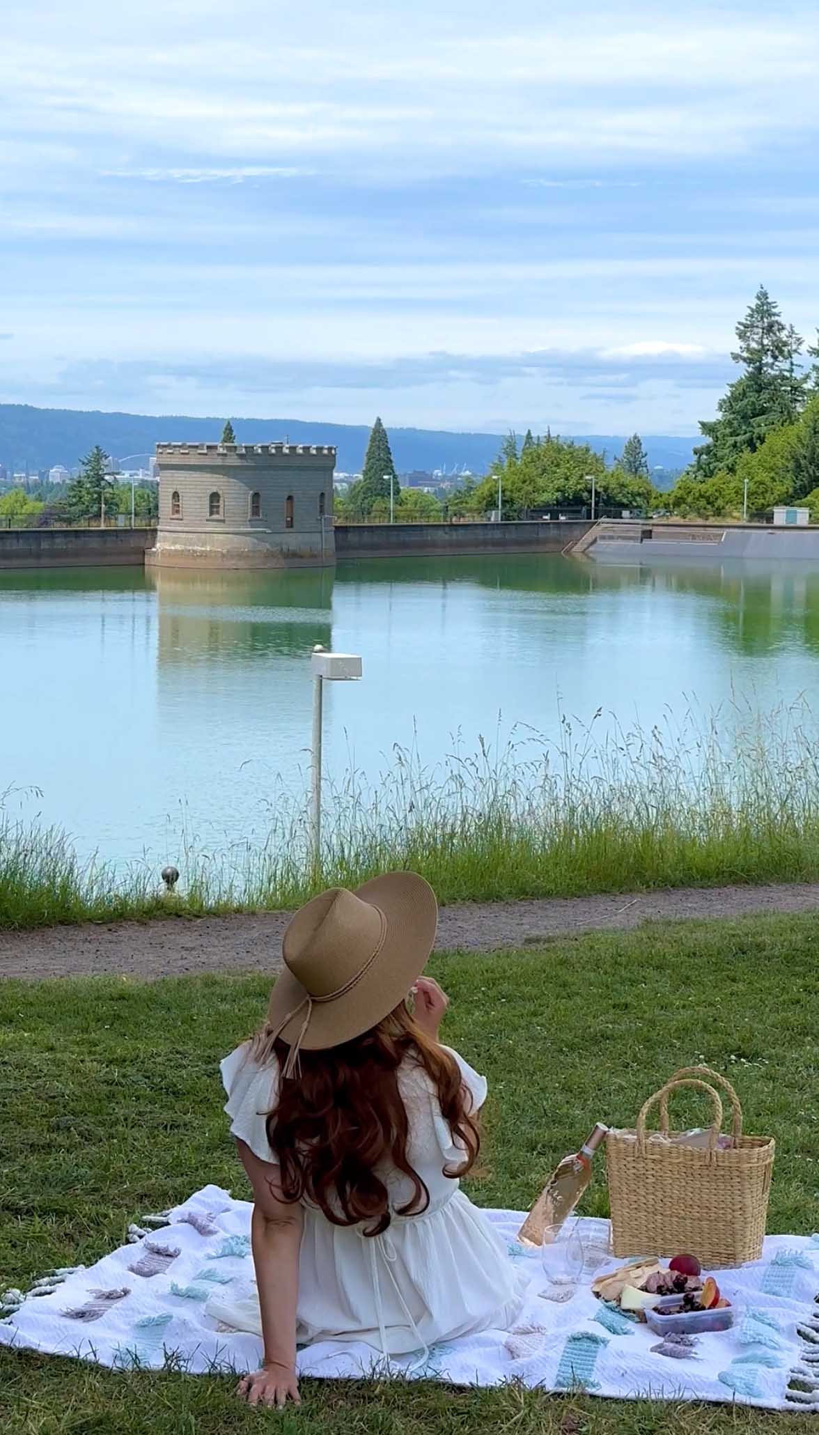 A woman enjoying a picnic at Mt. Tabor