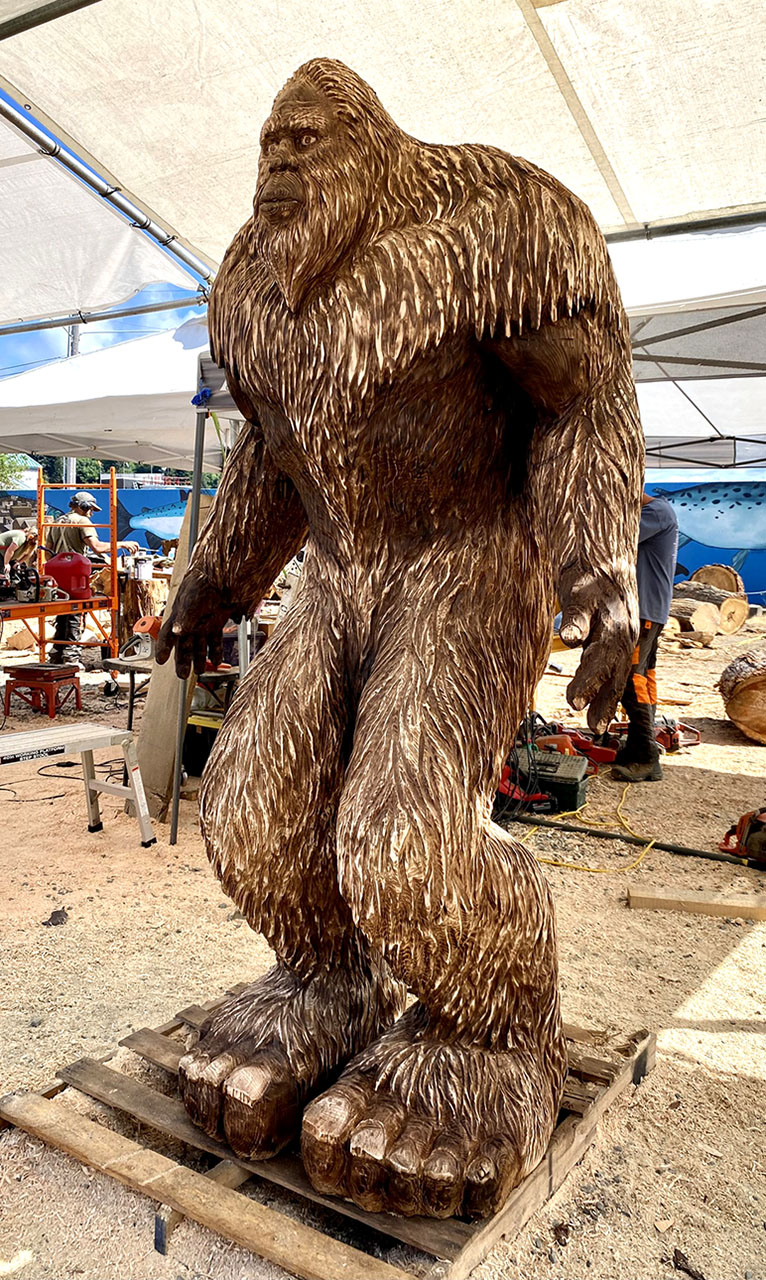 Chainsaw carving of sasquatch at the Oregon Divisional Chainsaw Carving Championship in Reedsport, Oregon