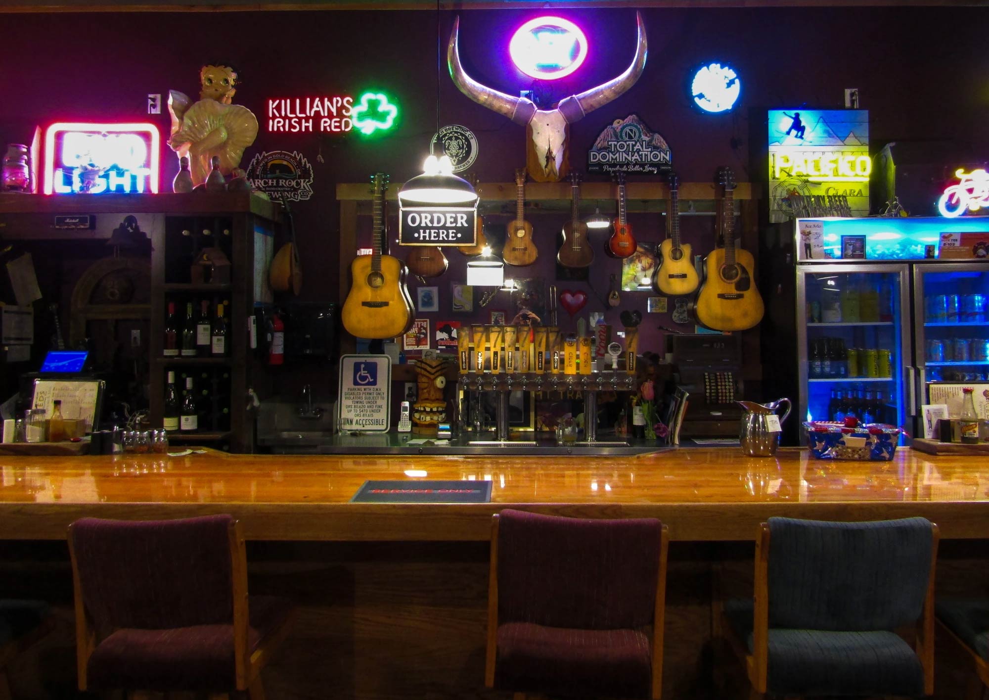 Bar at Mr. Ed's Espresso, Juice, and Underground Pub in Port Orford, Oregon