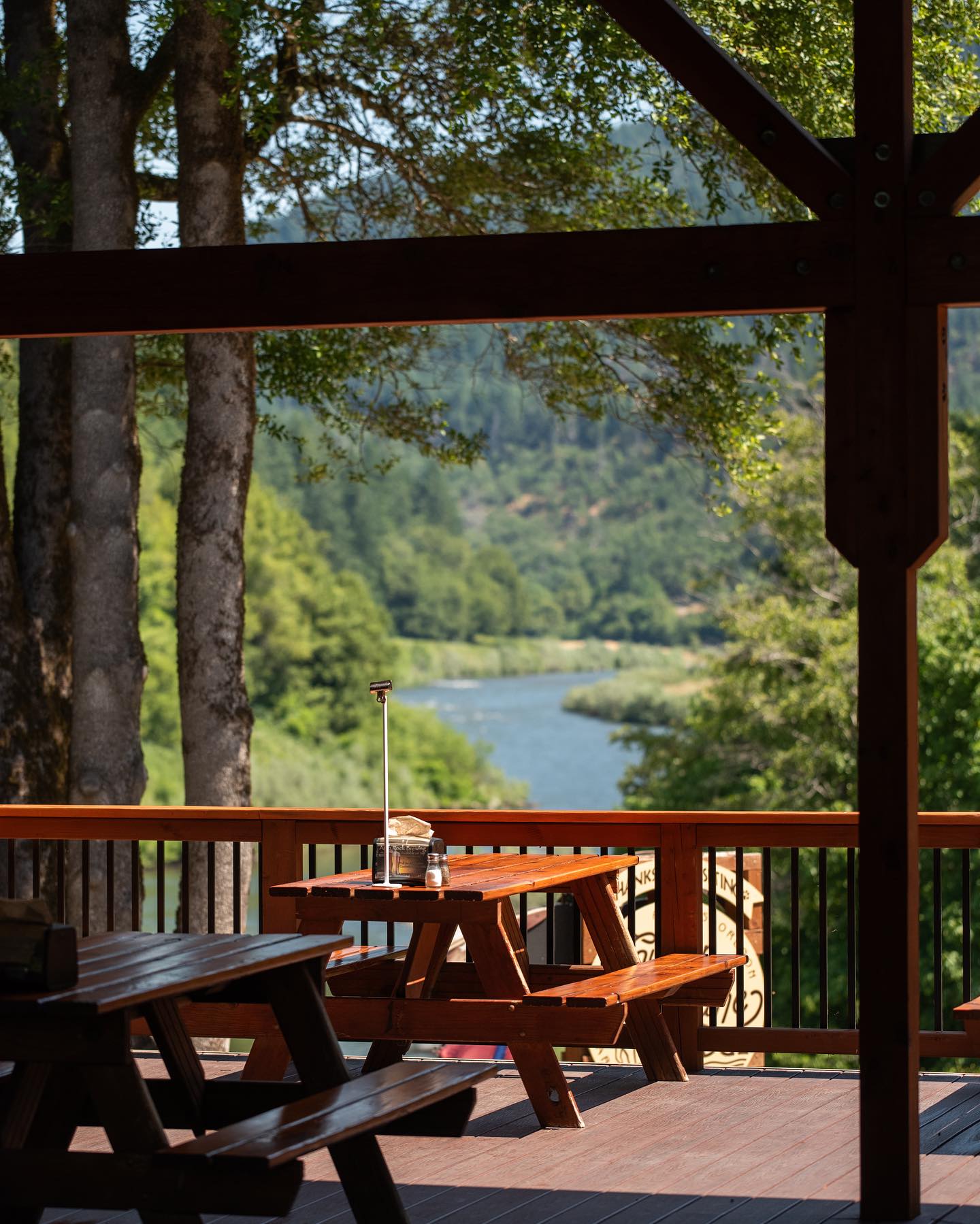 View of the Rogue River at Cougar Lane Lodge in Agness, Oregon