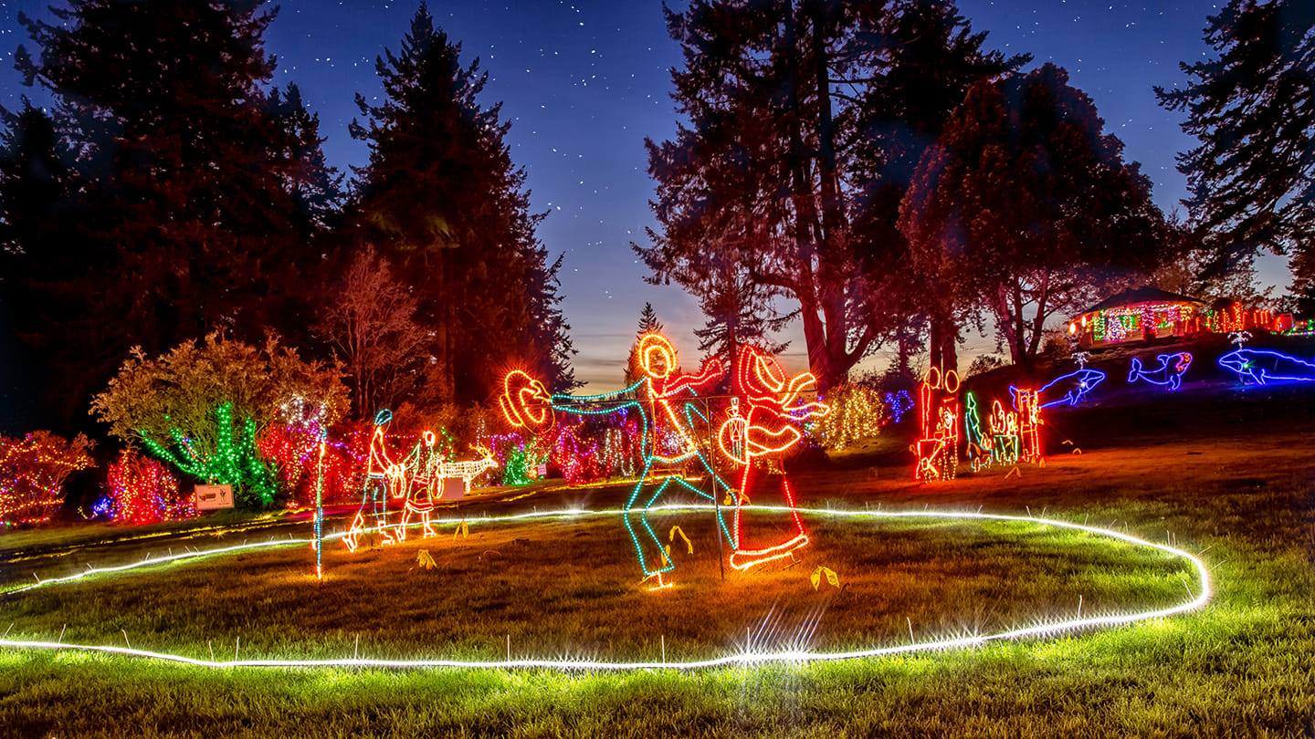 Holiday light display at Nature's Coastal Lights in Brookings, Oregon
