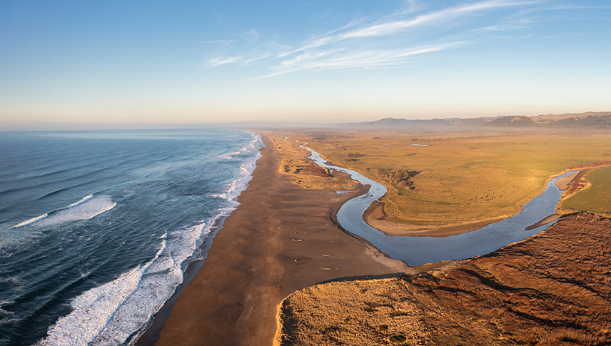 New River and Pacific Ocean in Langlois, Oregon