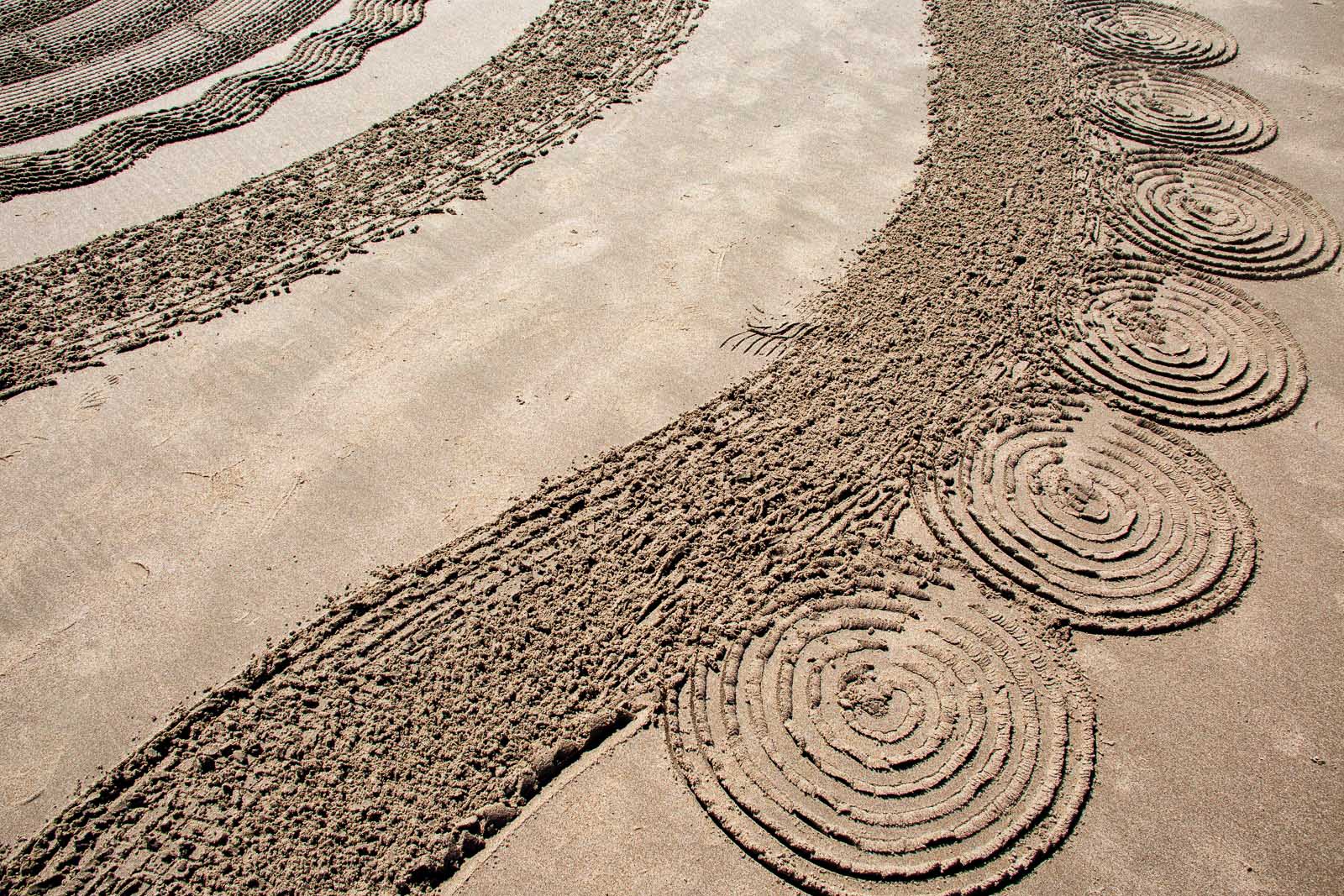 Close up of sand art by Circles in the Sand in Bandon, Oregon