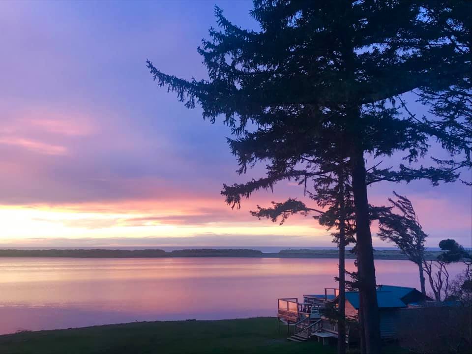 Winter calm lake at Floras Lake near Langlois, Oregon