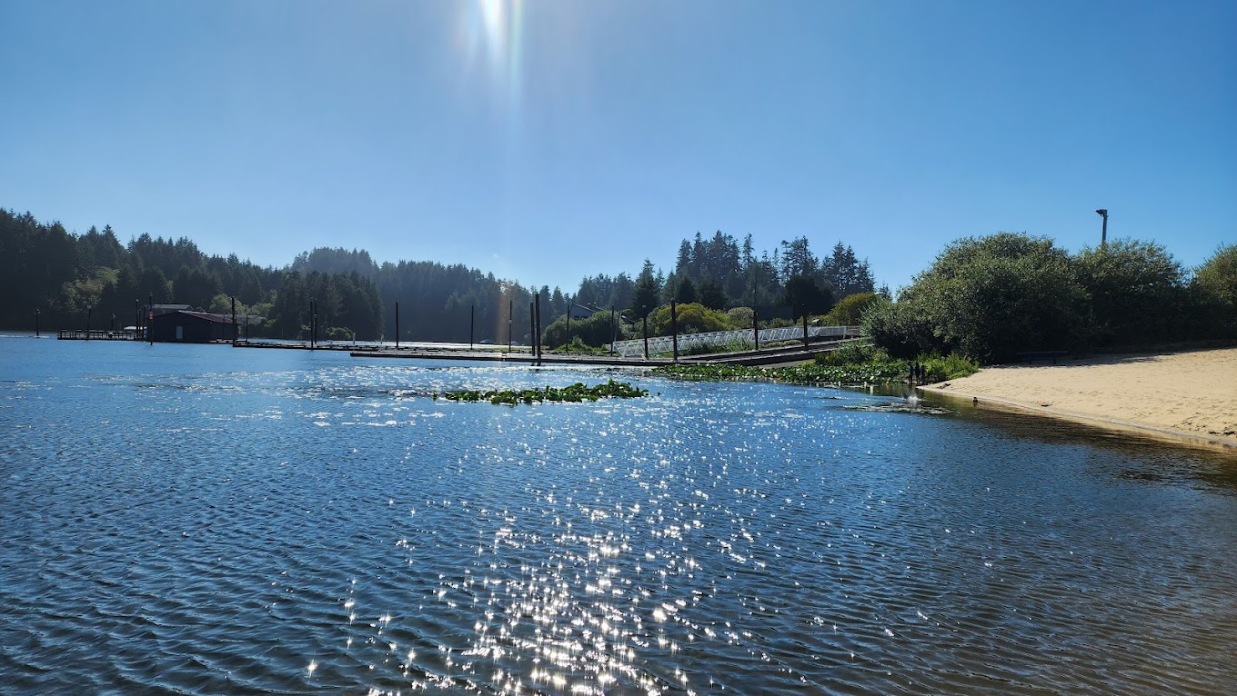 View of the lake from Tenmile Lake County Park and Campground in Lakeside, Oregon