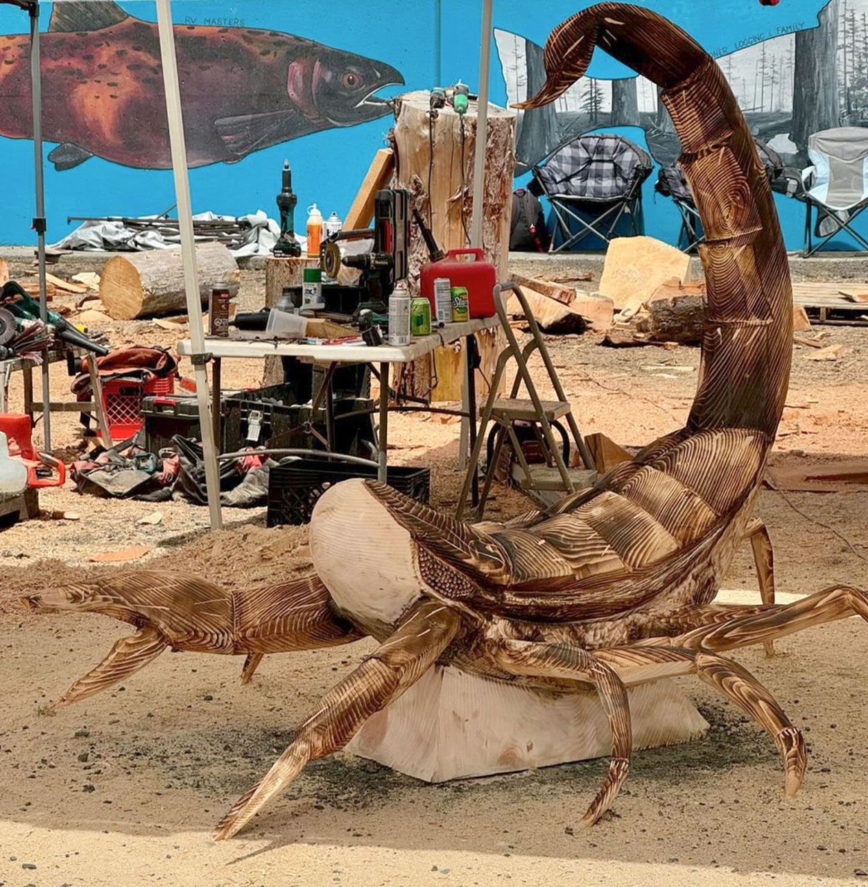 Scorpion chainsaw carving at the Chainsaw Carving Festival in Reedsport, Oregon
