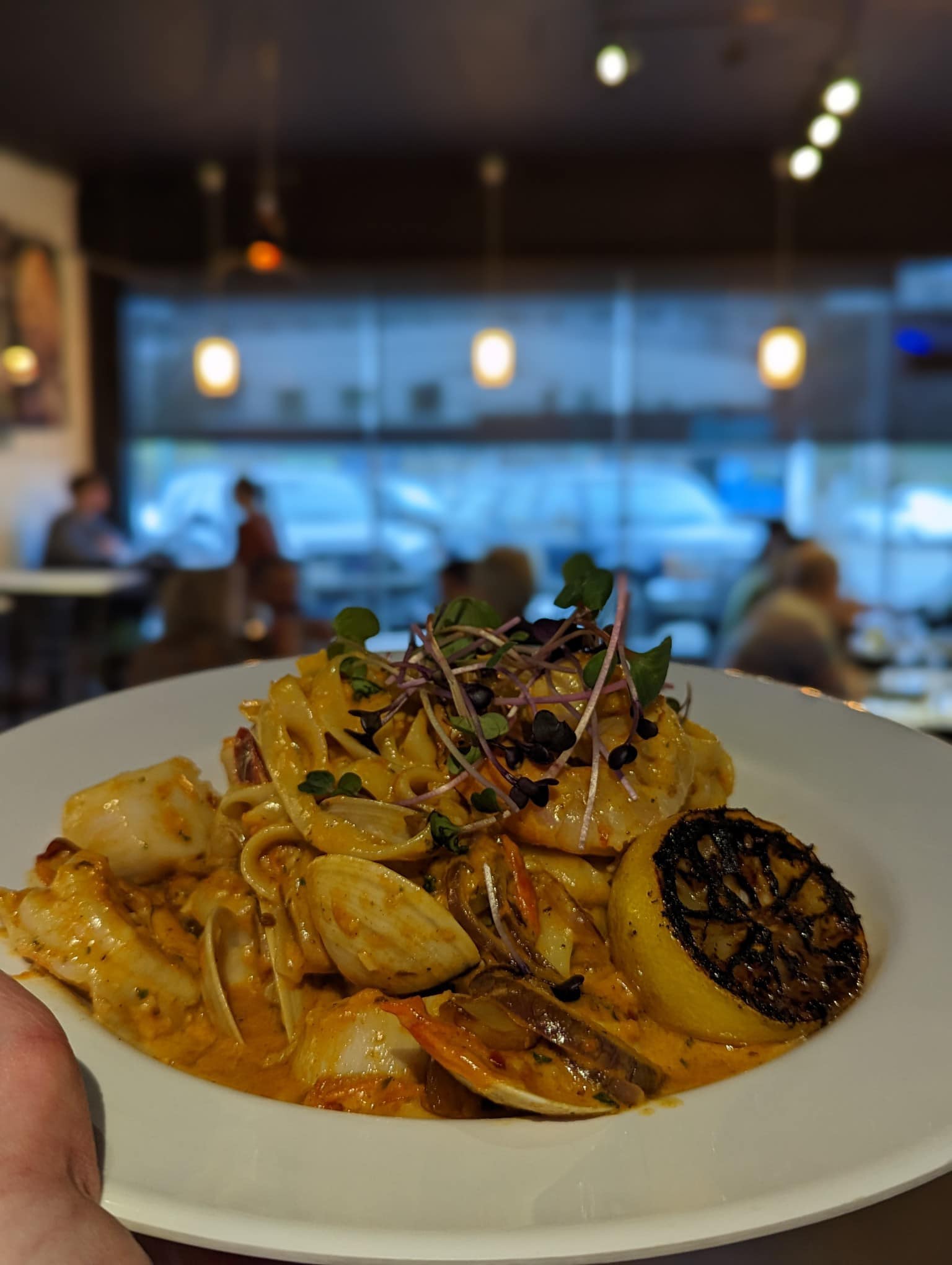 Seafood pasta at Black Trumpet Bistro in Brookings, Oregon