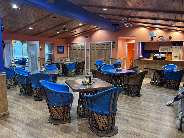 Interior dining tables at Turtle Rock Beachside Cafe in Gold Beach, Oregon