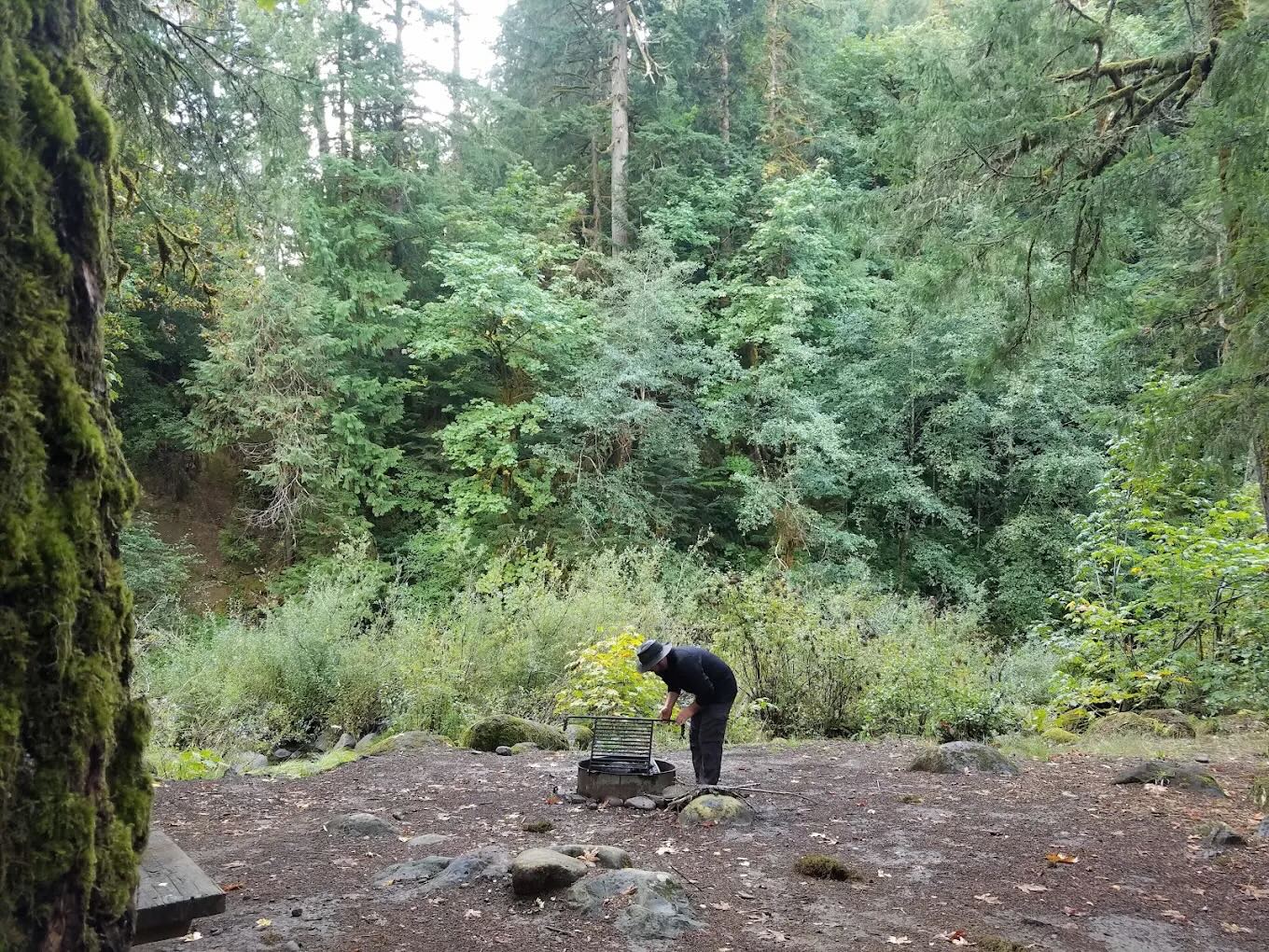 Cooking outdoors at the Island Campground near Powers, Oregon