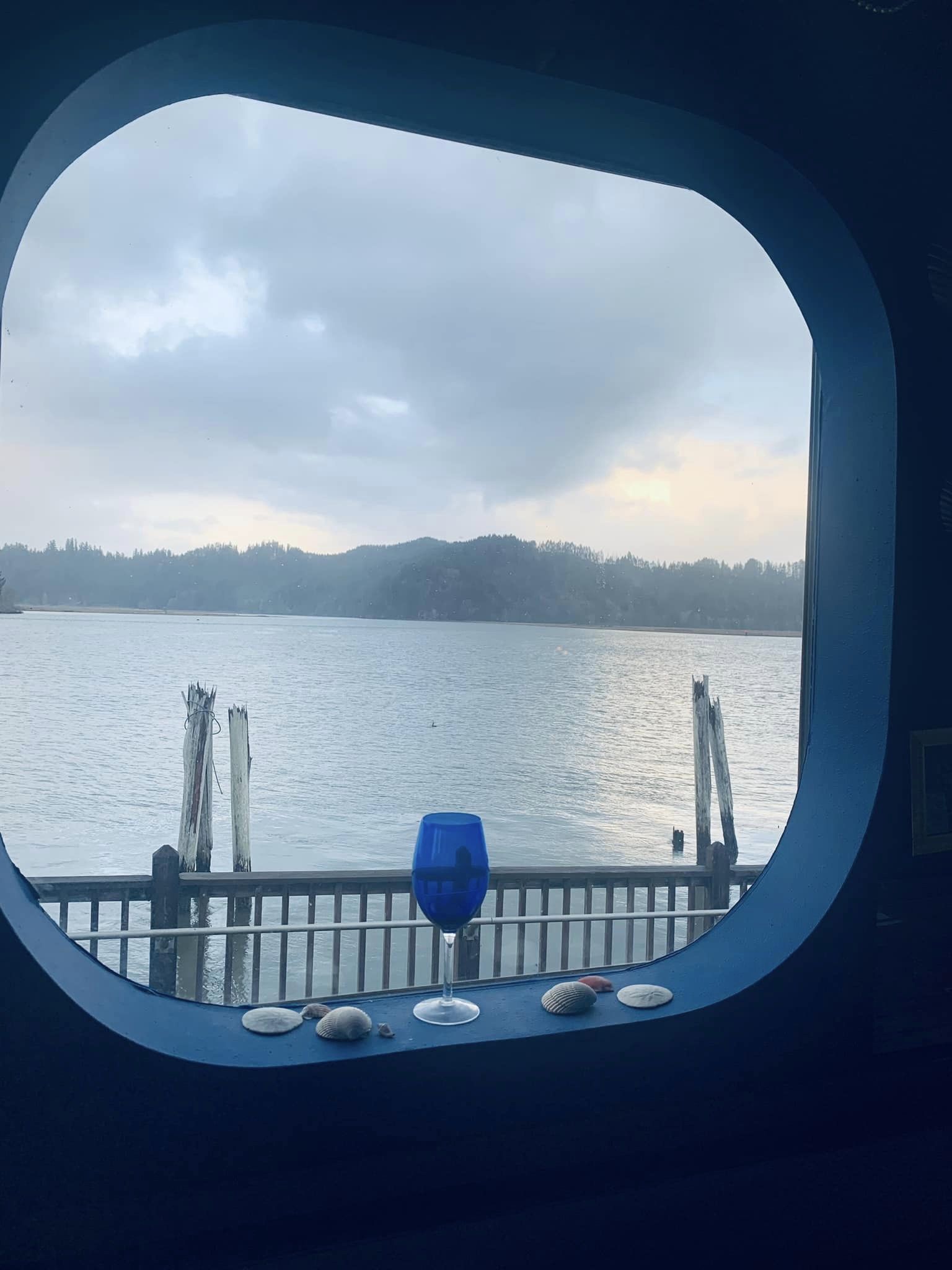 View from the porthole at Big Fish Cafe in Reedsport, Oregon